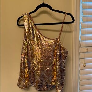 Free People Gold Sequin One-Shoulder Top